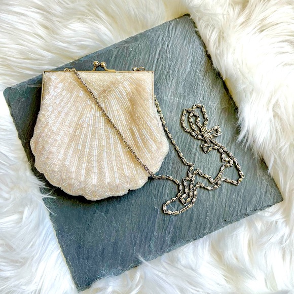 Apt. 9 Handbags - Apt. 9 Iridescent Scalloped Edge Beaded Clutch w/Shoulder Strap